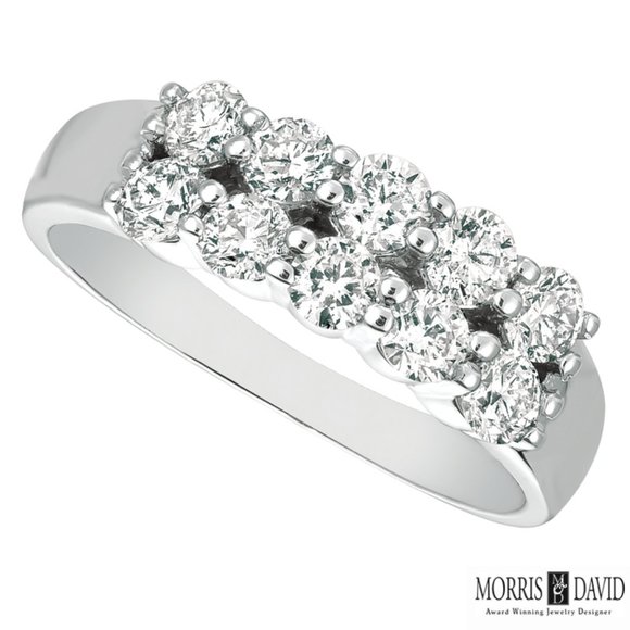 1.00 Carat Natural Diamond 2 Rows Ring G SI 14K WG